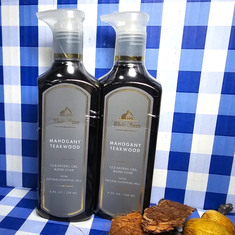 Bath & Body Works White Barn MAHOGANY TEAKWOOD Cleansing Gel Hand Soap 2 Bottles